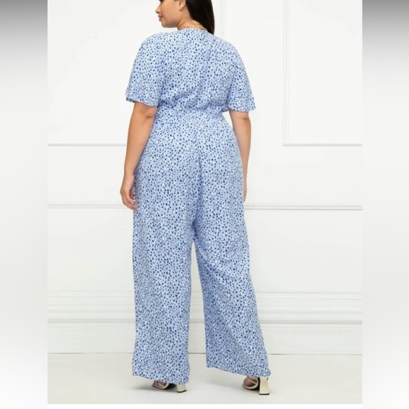 Eloquii 1X 16w Blue Patterned  Romper Jumpsuit with sexy front tie nwot curvy - Picture 9 of 11